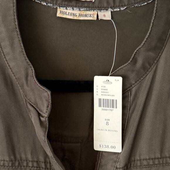 ANTHROPOLOGIE HOLDING HORSES NWT Mariona BUTTON FRONT Swing Shirt Dress Army 8 - Picture 4 of 7